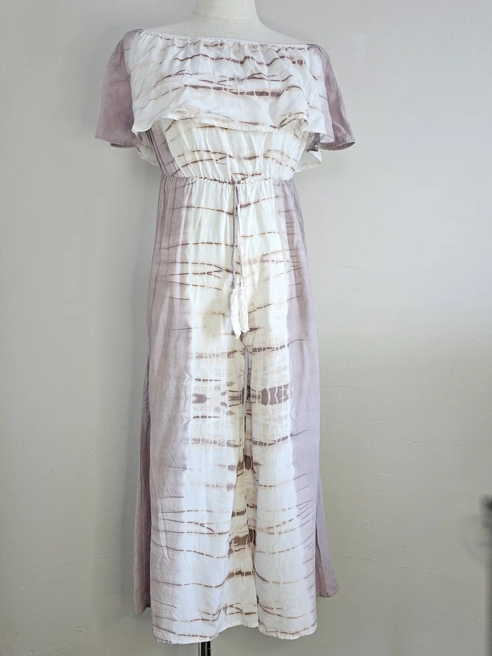 Ocean Drive Brown Tie-Dye Off-Shoulder Wide-Leg Jumpsuit Medium